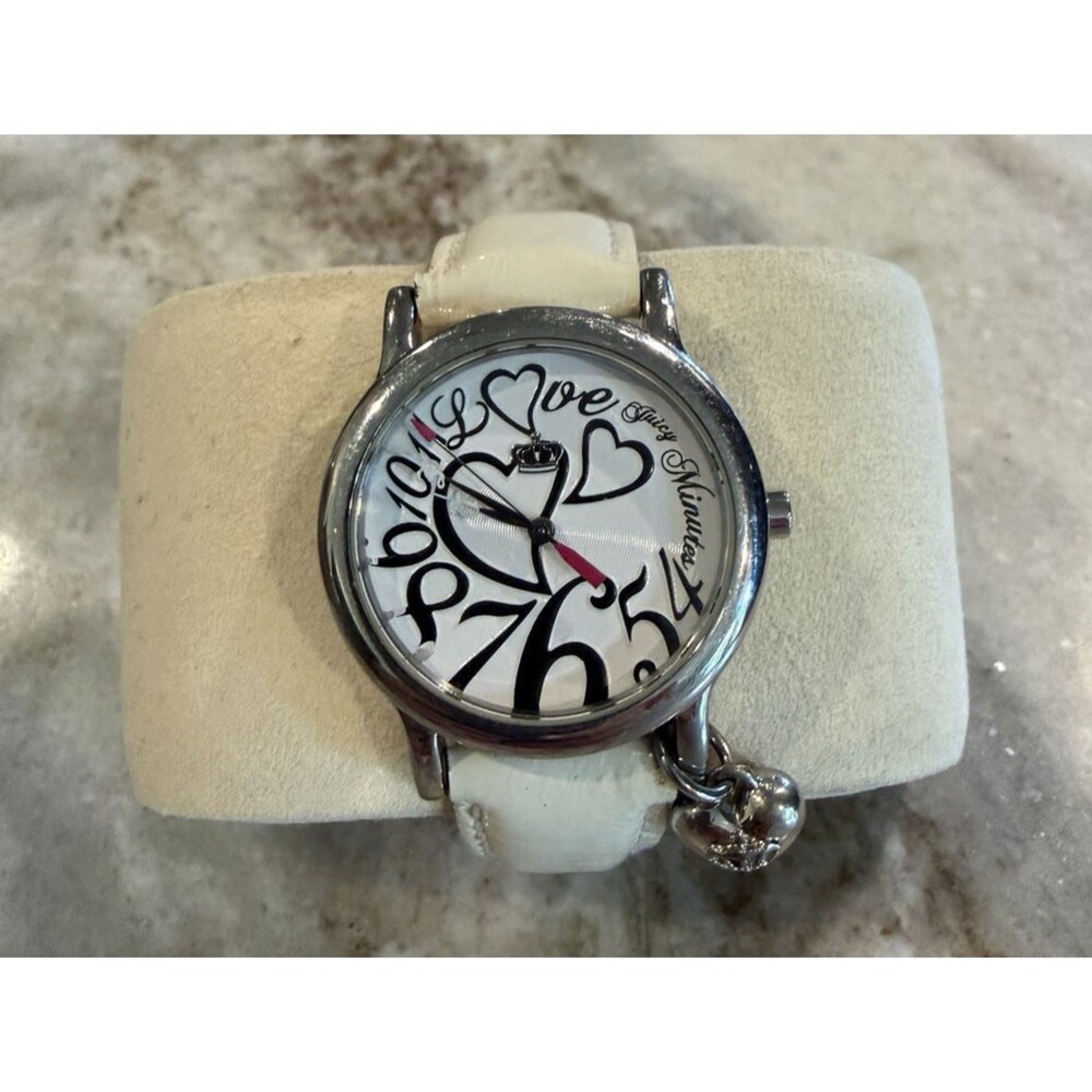 Juicy Couture Watch 32mm White Leather Band Hearts & Love Stainless Steel Case - Picture 3 of 13